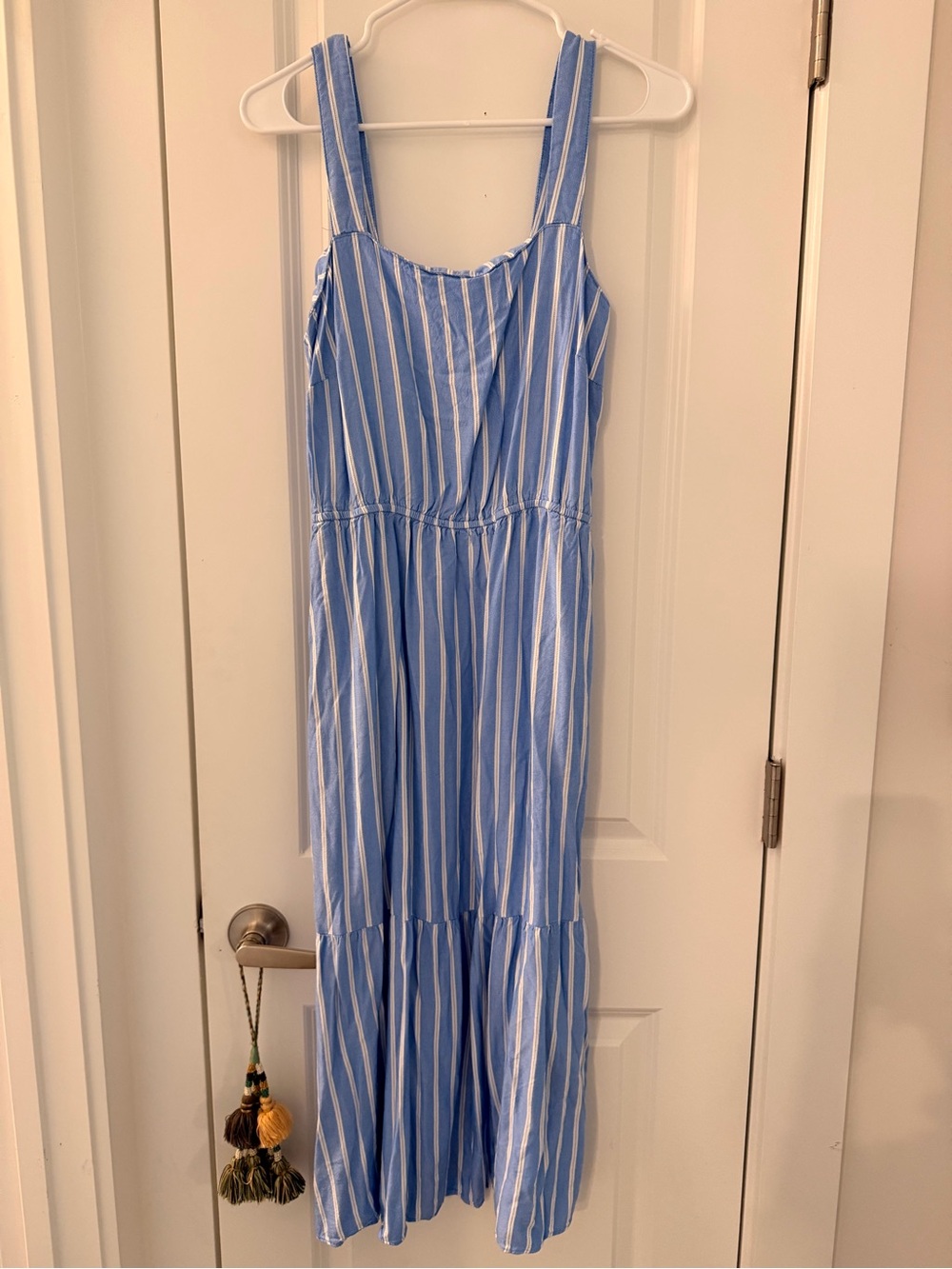 Amazon Essentials Light Blue and White Vertical Stripe Maxi Dress